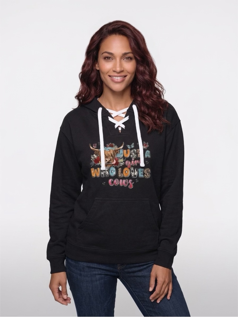 Issacβs Design Sports Brown Lace-Up Hoodie with Cow Graphic